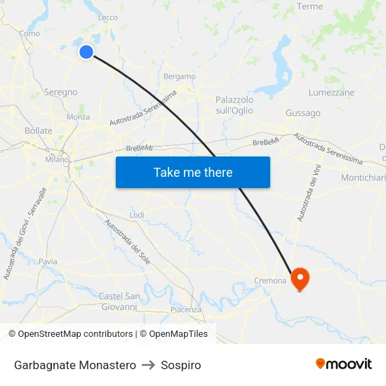 Garbagnate Monastero to Sospiro map