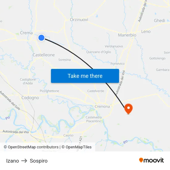 Izano to Sospiro map