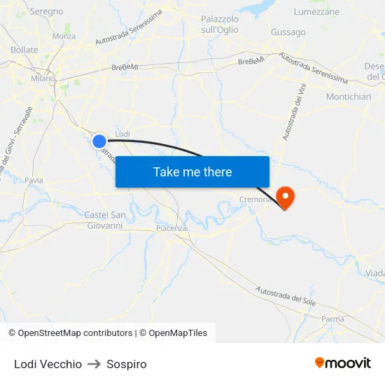 Lodi Vecchio to Sospiro map