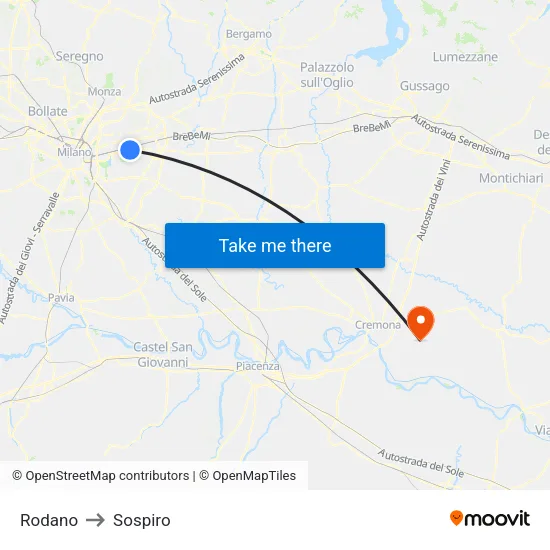 Rodano to Sospiro map