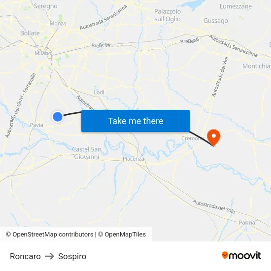 Roncaro to Sospiro map