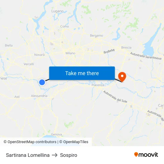 Sartirana Lomellina to Sospiro map