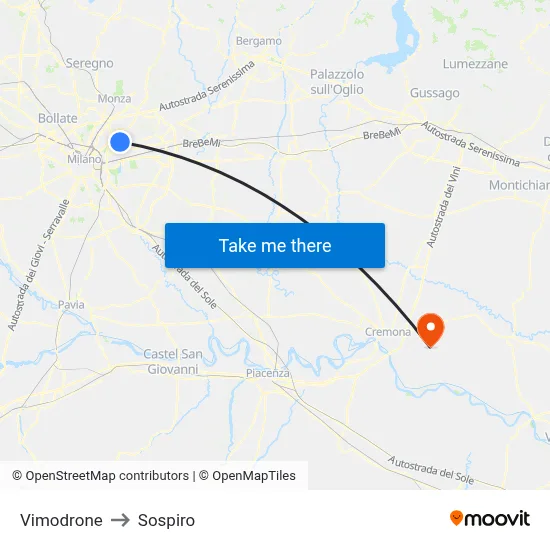 Vimodrone to Sospiro map