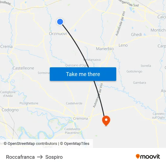 Roccafranca to Sospiro map