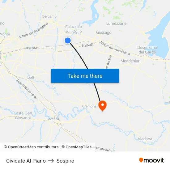 Cividate al Piano to Sospiro map