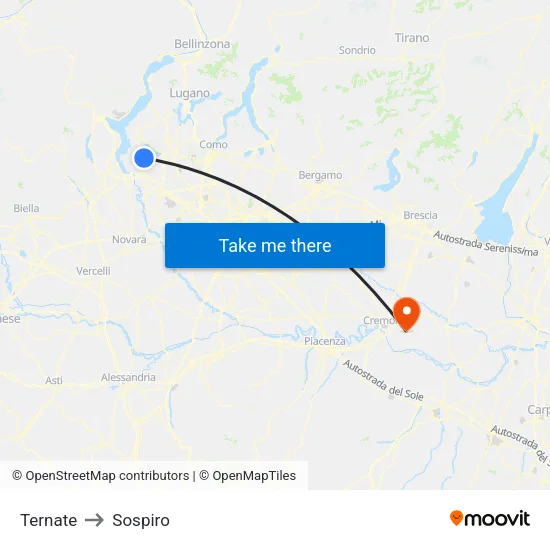Ternate to Sospiro map