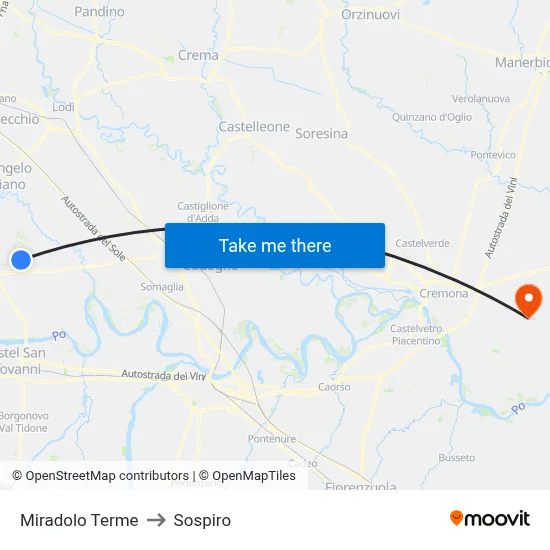 Miradolo Terme to Sospiro map
