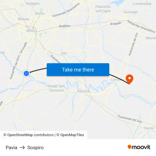 Pavia to Sospiro map