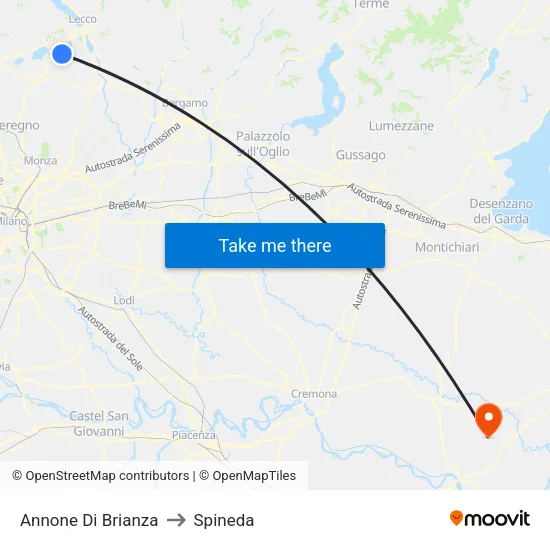 Annone di Brianza to Spineda map