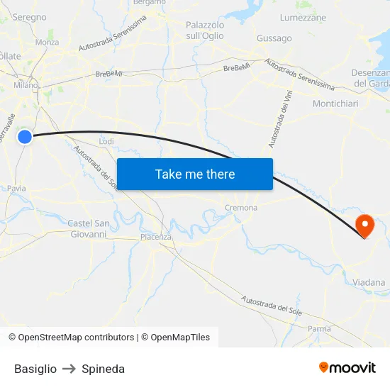 Basiglio to Spineda map