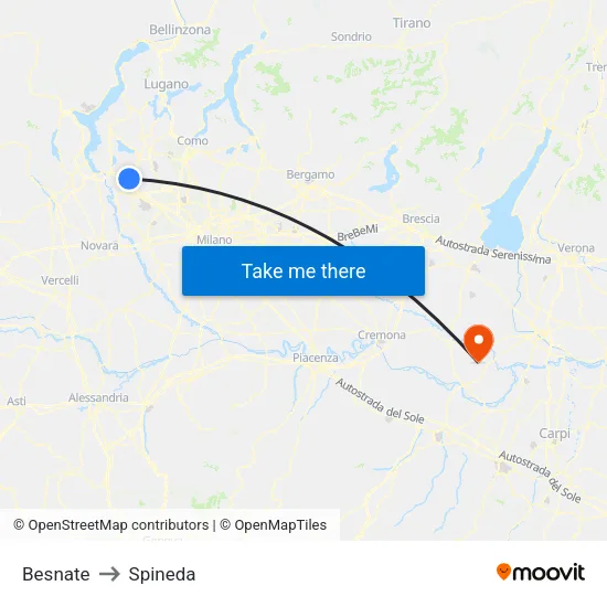 Besnate to Spineda map