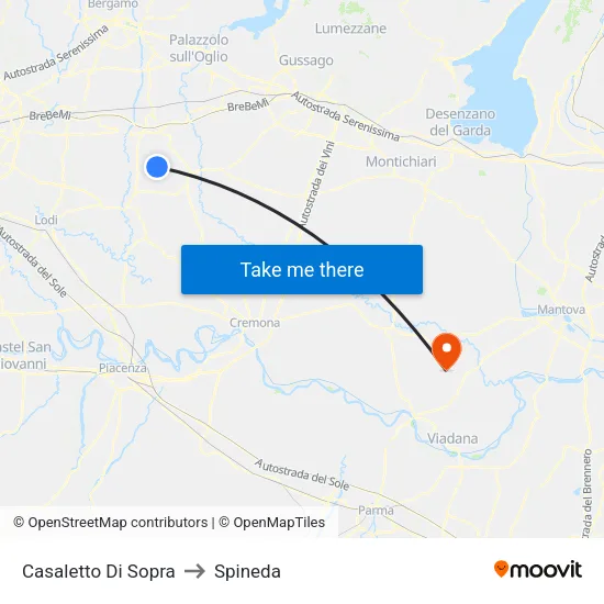 Casaletto di Sopra to Spineda map