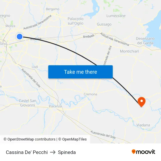 Cassina De' Pecchi to Spineda map