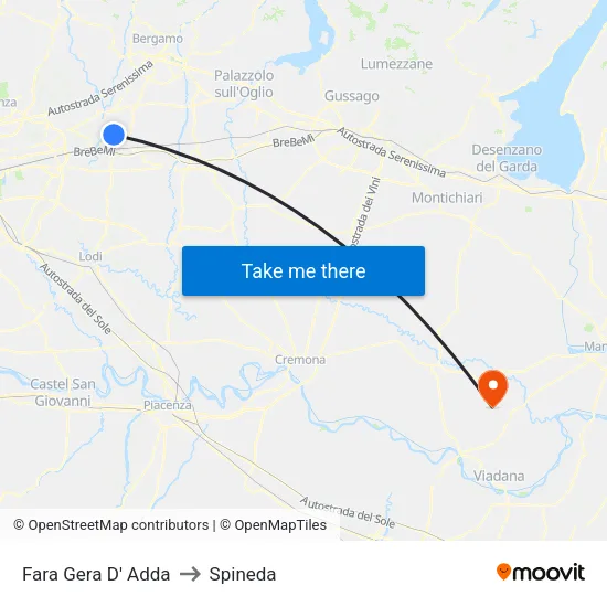 Fara Gera D' Adda to Spineda map