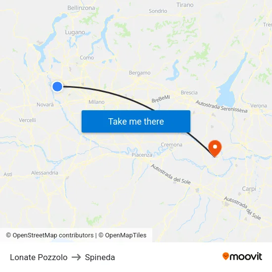 Lonate Pozzolo to Spineda map