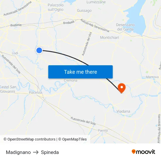 Madignano to Spineda map