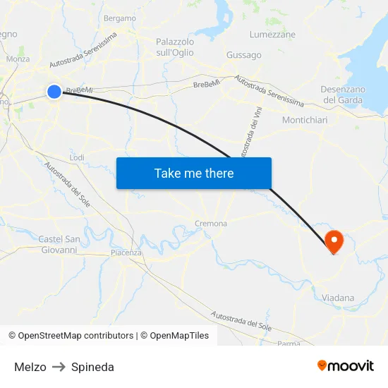 Melzo to Spineda map