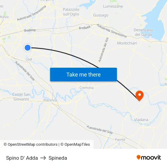 Spino D' Adda to Spineda map