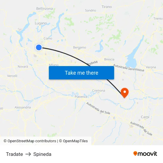 Tradate to Spineda map