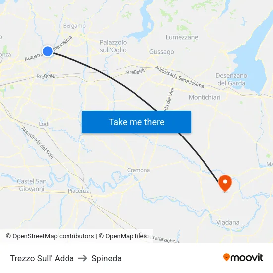 Trezzo Sull' Adda to Spineda map