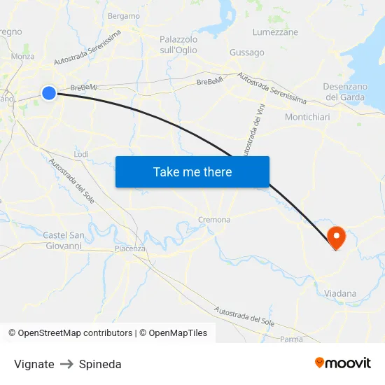 Vignate to Spineda map