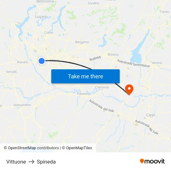 Vittuone to Spineda map