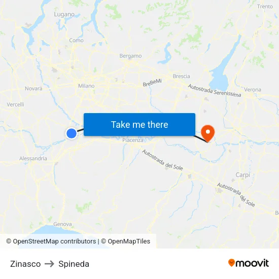 Zinasco to Spineda map