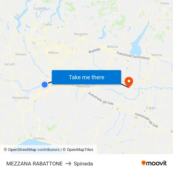 Mezzana Rabattone to Spineda map