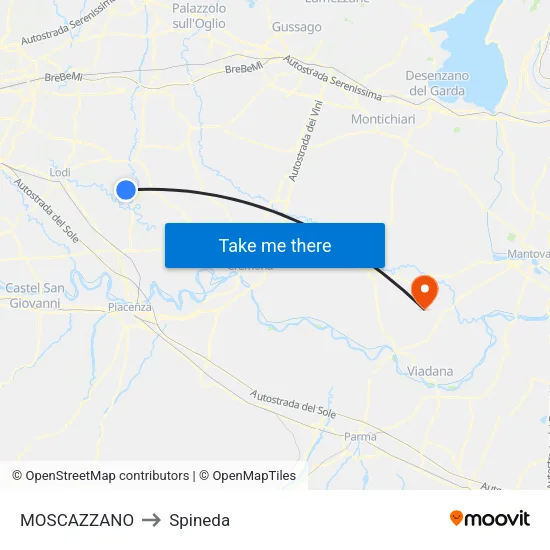 Moscazzano to Spineda map