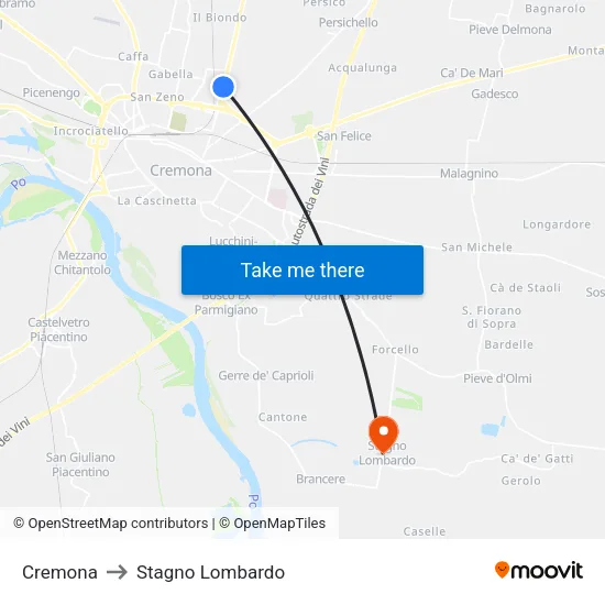 Cremona to Stagno Lombardo map