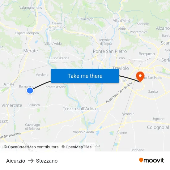 Aicurzio to Stezzano map