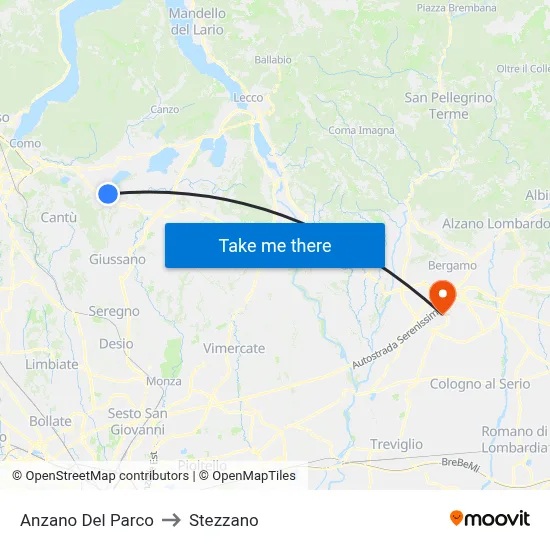 Anzano Del Parco to Stezzano map