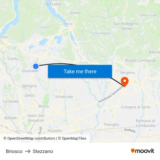 Briosco to Stezzano map