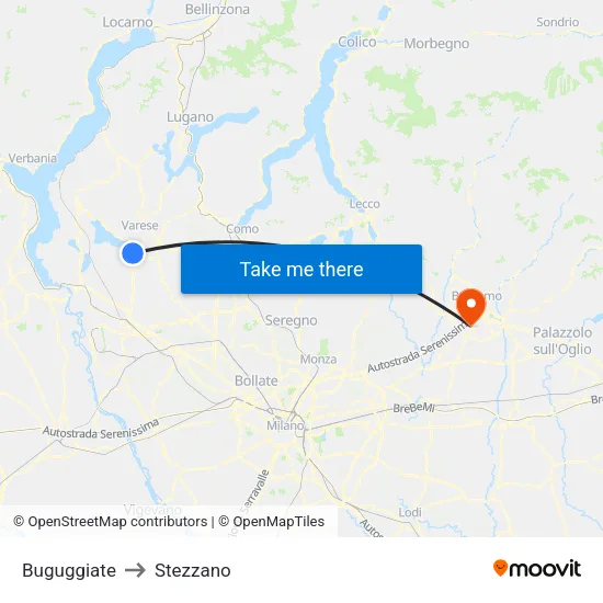 Buguggiate to Stezzano map