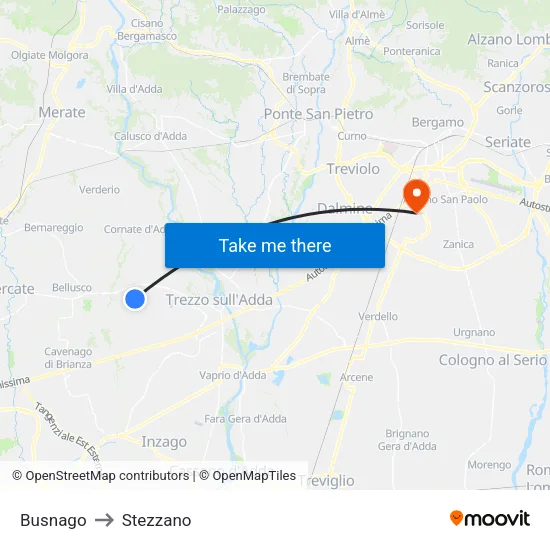 Busnago to Stezzano map
