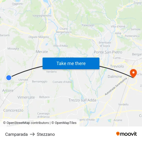 Camparada to Stezzano map