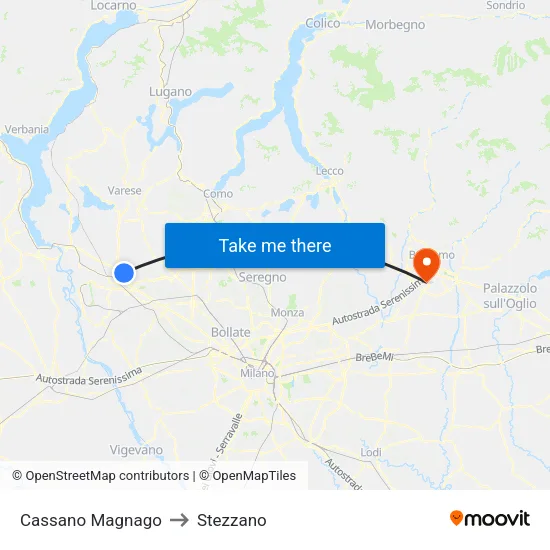 Cassano Magnago to Stezzano map