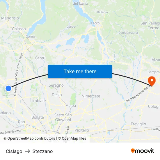 Cislago to Stezzano map