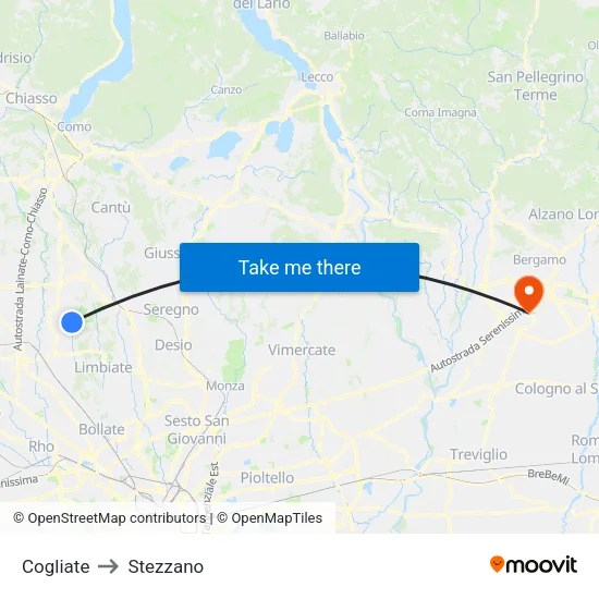 Cogliate to Stezzano map