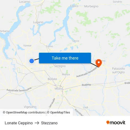 Lonate Ceppino to Stezzano map