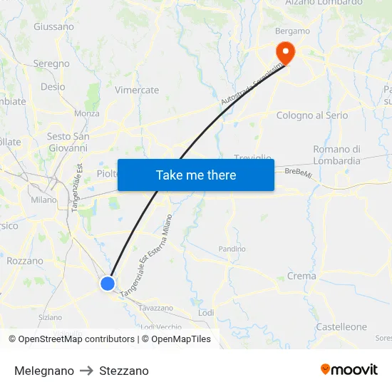 Melegnano to Stezzano map
