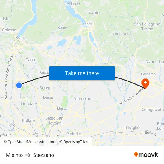 Misinto to Stezzano map