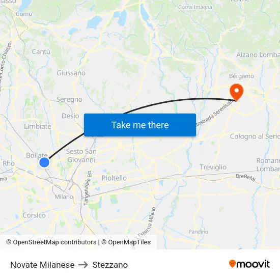 Novate Milanese to Stezzano map