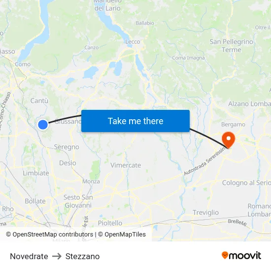 Novedrate to Stezzano map