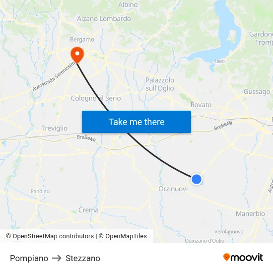 Pompiano to Stezzano map