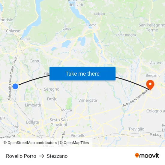 Rovello Porro to Stezzano map