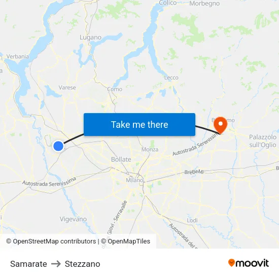 Samarate to Stezzano map