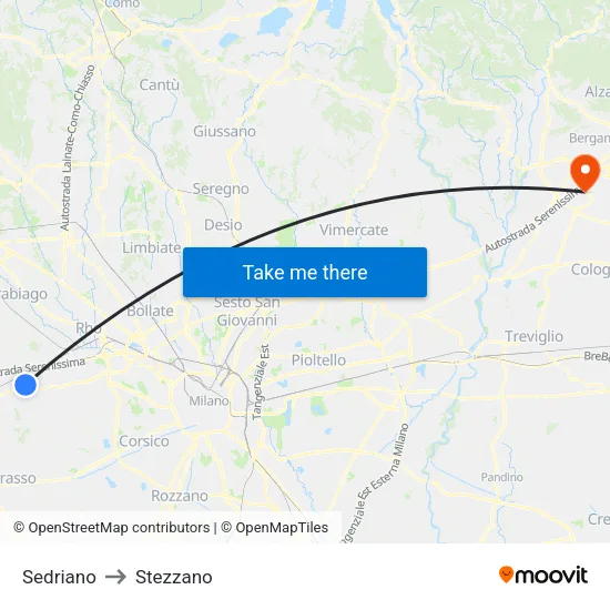 Sedriano to Stezzano map