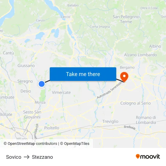 Sovico to Stezzano map