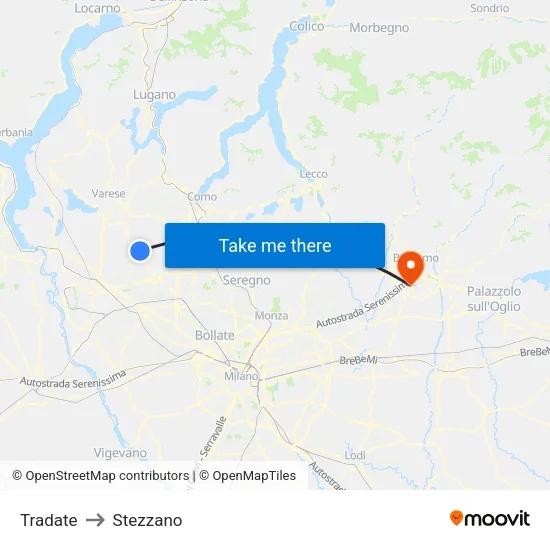Tradate to Stezzano map